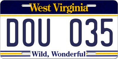 WV license plate DOU035