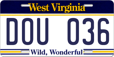 WV license plate DOU036
