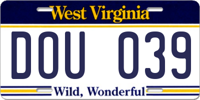 WV license plate DOU039