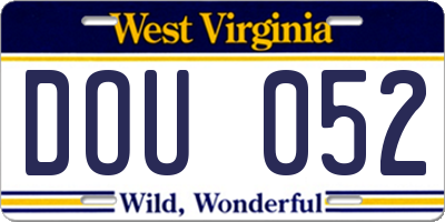 WV license plate DOU052