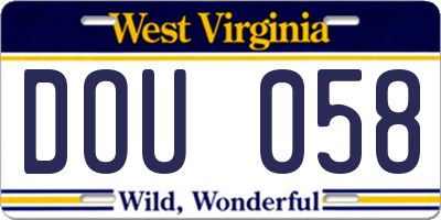 WV license plate DOU058