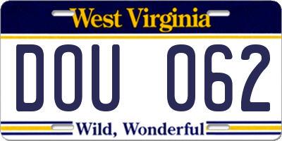 WV license plate DOU062