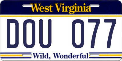 WV license plate DOU077