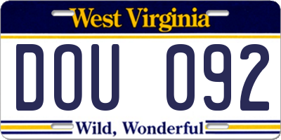 WV license plate DOU092