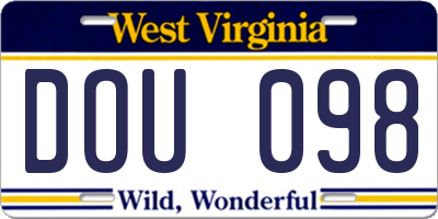 WV license plate DOU098
