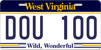 WV license plate DOU100