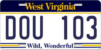 WV license plate DOU103