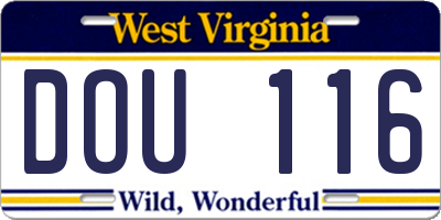WV license plate DOU116