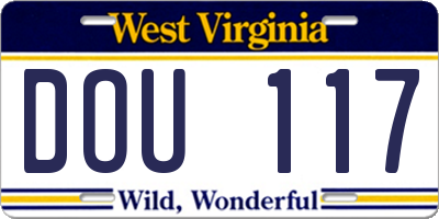 WV license plate DOU117