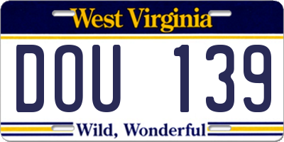 WV license plate DOU139