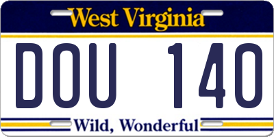 WV license plate DOU140