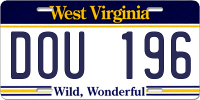 WV license plate DOU196