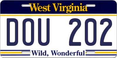 WV license plate DOU202