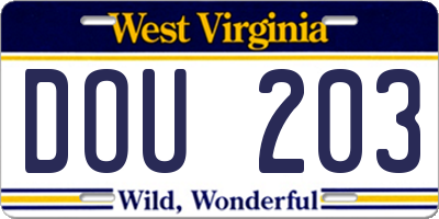 WV license plate DOU203