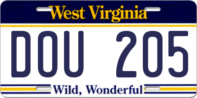 WV license plate DOU205