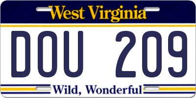 WV license plate DOU209