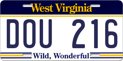 WV license plate DOU216