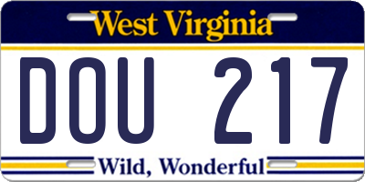 WV license plate DOU217