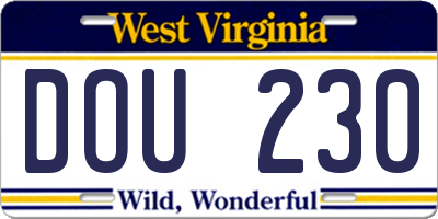 WV license plate DOU230