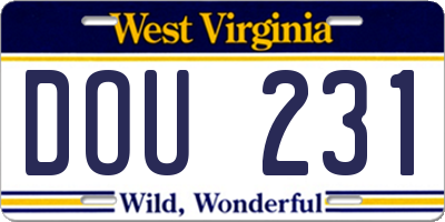 WV license plate DOU231