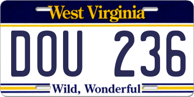 WV license plate DOU236
