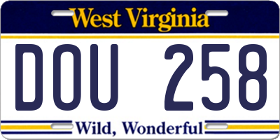 WV license plate DOU258