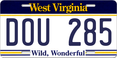 WV license plate DOU285