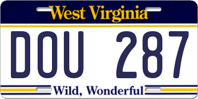 WV license plate DOU287