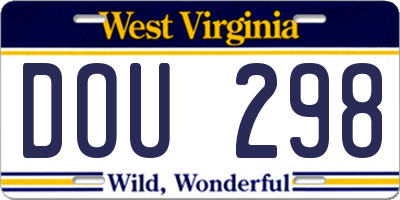 WV license plate DOU298