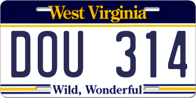 WV license plate DOU314