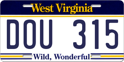 WV license plate DOU315