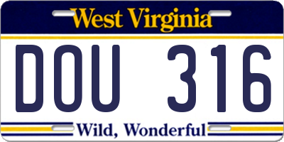 WV license plate DOU316