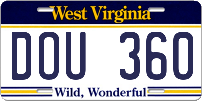 WV license plate DOU360