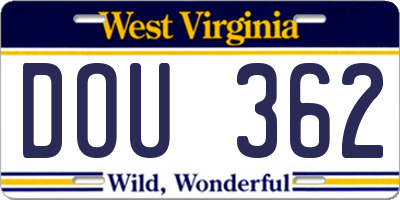 WV license plate DOU362