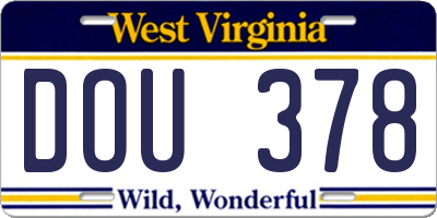 WV license plate DOU378