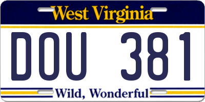 WV license plate DOU381