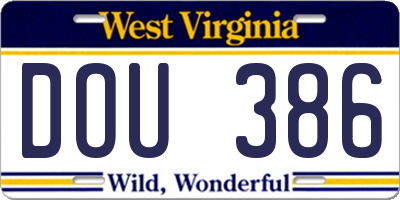 WV license plate DOU386