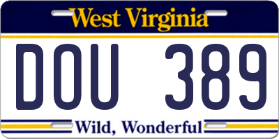 WV license plate DOU389