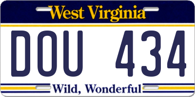 WV license plate DOU434
