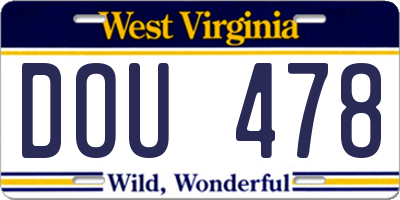 WV license plate DOU478