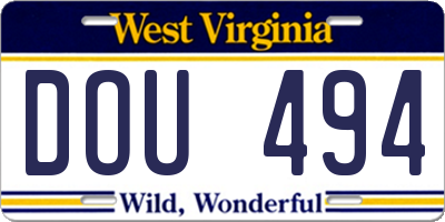 WV license plate DOU494