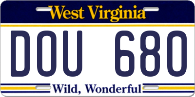WV license plate DOU680