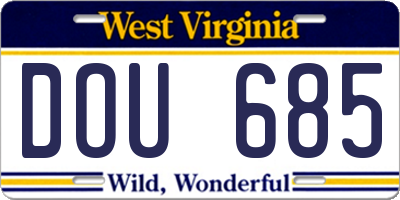 WV license plate DOU685