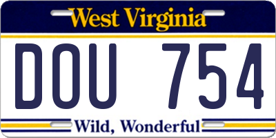 WV license plate DOU754