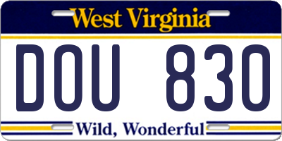 WV license plate DOU830