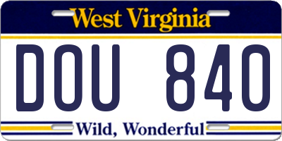 WV license plate DOU840