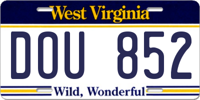 WV license plate DOU852
