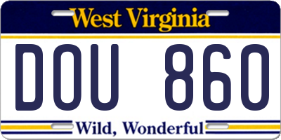 WV license plate DOU860