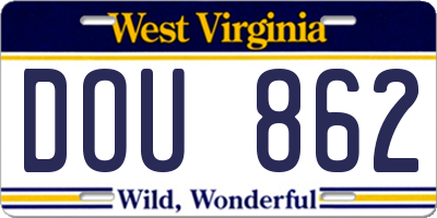 WV license plate DOU862