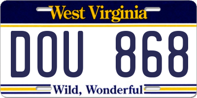 WV license plate DOU868